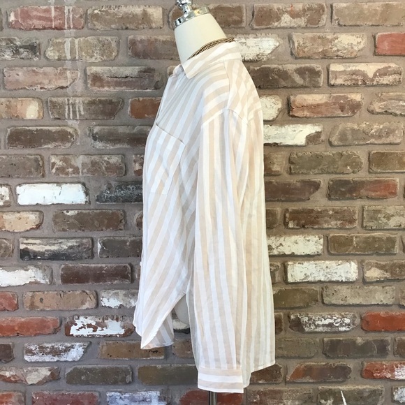 OLD NAVY Women's White & Tan Striped BOYFRIEND LINEN Button Down Shirt M - Picture 5 of 8
